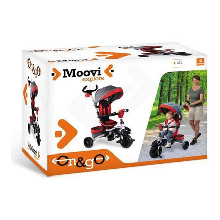 Trehjuling Mondo On & Go Moovi Explore Röd Convertible Hopfällbar Roterande sits